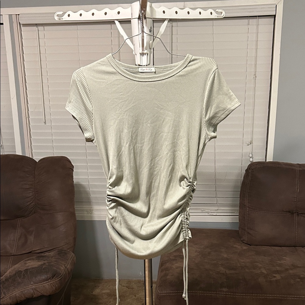 Women's Ribbed Ruched Top - Light Green